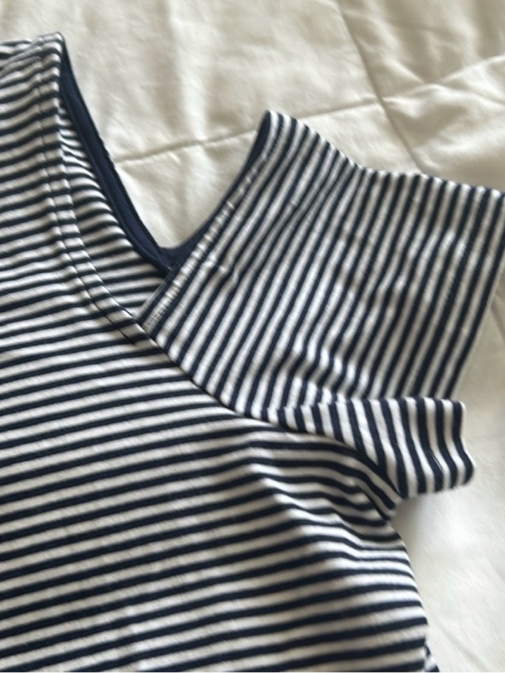 Michael Kors Navy and White Striped Cold-Shoulder Tee - Picture 3 of 4